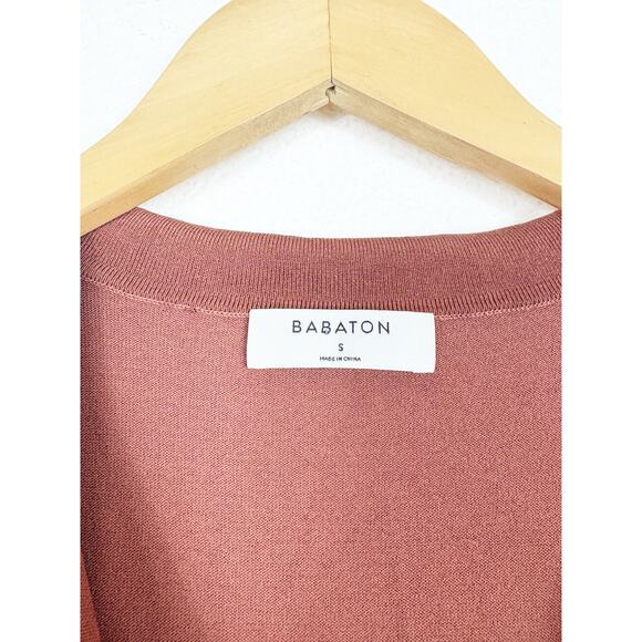 Aritzia Babaton Fame Polo Dress Small Rich Copper Ribbed Long Sleeves Stretch - Picture 5 of 13